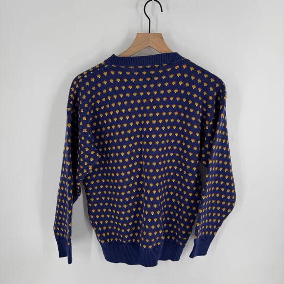 Vintage Jennifer Adams Cat Sweater Blue Fair Isle Knit USA Made Acrylic - Picture 2 of 6